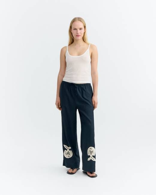 Fish Brigitte hand-embroidered relaxed pants