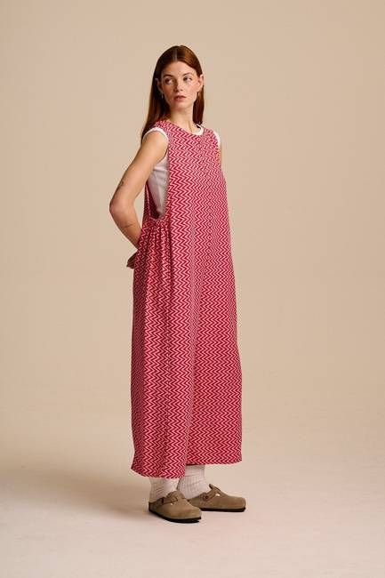 Tilda - Cotton & Viscose Wide Leg Jumpsuit in Pink Zig Zag
