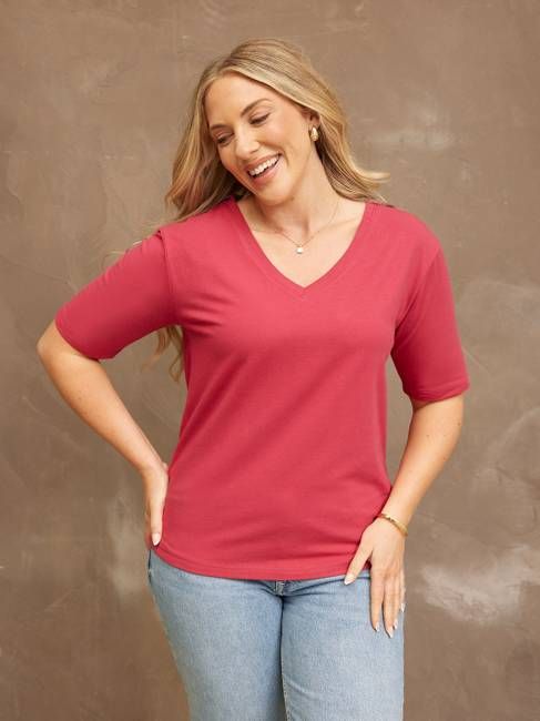 Freya - V Neck T Shirt - Pink