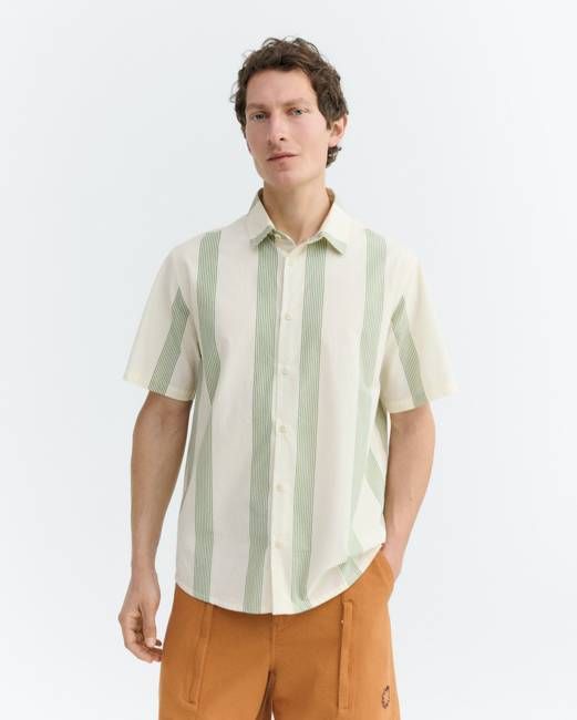 Tom green striped poplin shirt