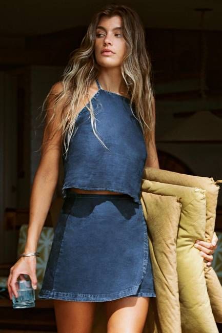 Willa Mini Wrap Skirt - Daydream Denim Cotton Linen