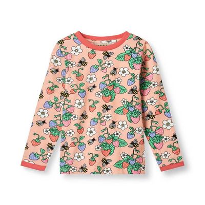 Long-sleeved top with strawberries