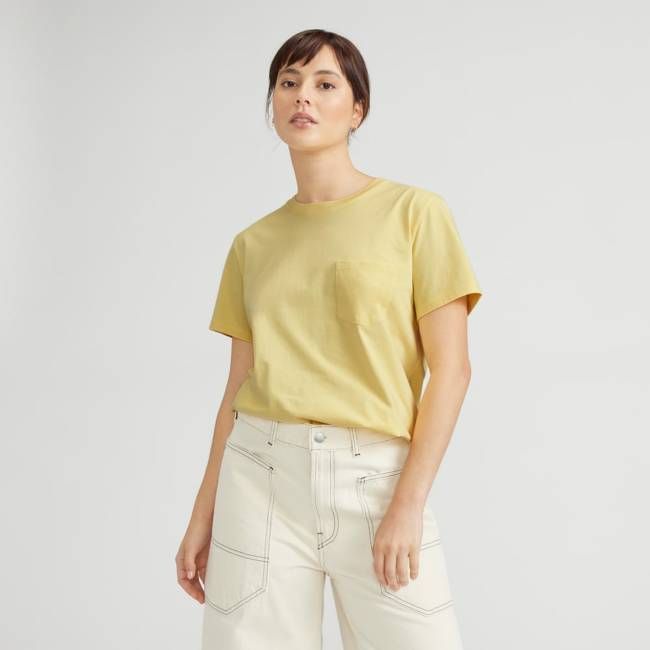 The Box-Cut Tee in Essential Cotton | Pale Yellow | Pocket