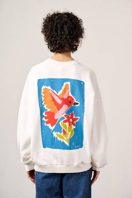 Sutton - Cotton Oversized Sweatshirt in Ecru Birds & Flower Tile