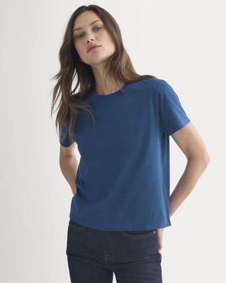 The Box-Cut Tee in Essential Cotton | Navy Peony/Dark Sea | No Pocket