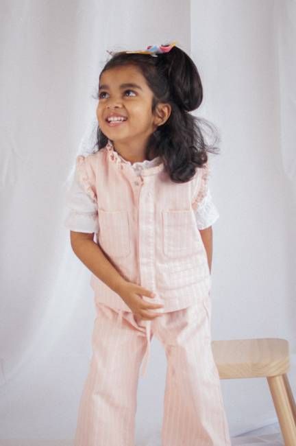 Girl's Pablo Denim Vest in Pink Dawn Wide Stripe