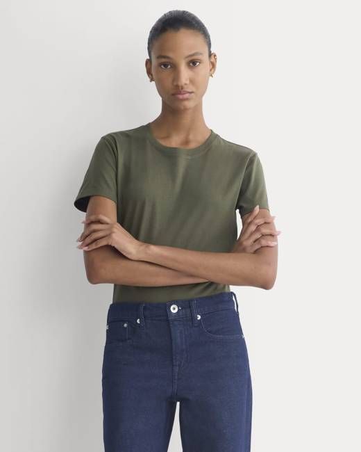 The Box-Cut Tee in Essential Cotton | Olive Night | No Pocket