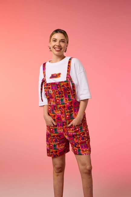 L.E. Original - Cotton Dungaree Shorts in Artist Print by Amanda Lobos