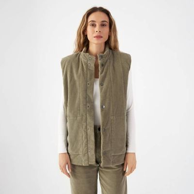 KASHEW Vest Corduroy - Padded - Sage Green - Womenswear