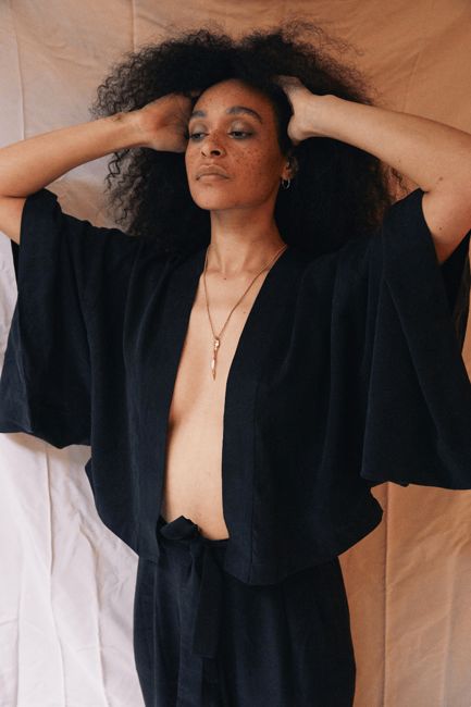 Organic Cotton Kimono Jacket in Black - ARCHIVE SALE
