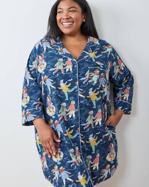 Figure Skaters - Lightweight Flannel Sleep Shirt - Frozen Pond