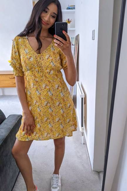 Siobhan - Button Front Mini Dress - Yellow