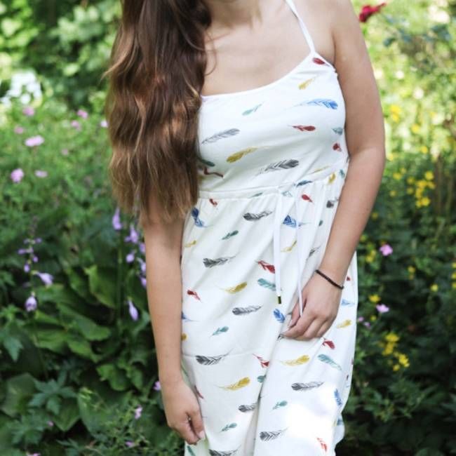 Bio Sommerkleid creme bunte Federn - kaufen