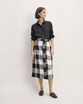 The Linen Wrap Skirt | Bone / Black Check