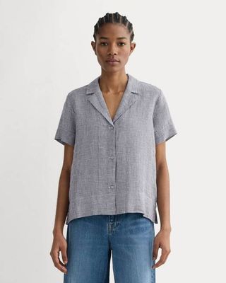 The Notch Shirt in Linen | Midnight Navy Gingham