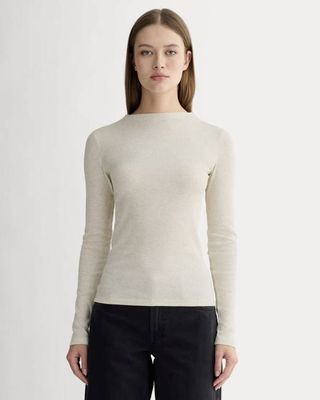 The Luxe Rib Funnel-Neck Tee | Heathered Oat