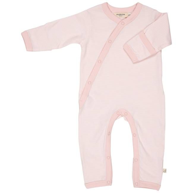 Kimono Romper (Fine Stripe) - Baby Pink