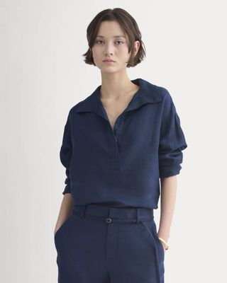 Popover Shirt in Linen | Navy