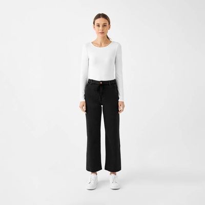 DEW Flared Cropped Soft Denim - French Pocket - Black Denim