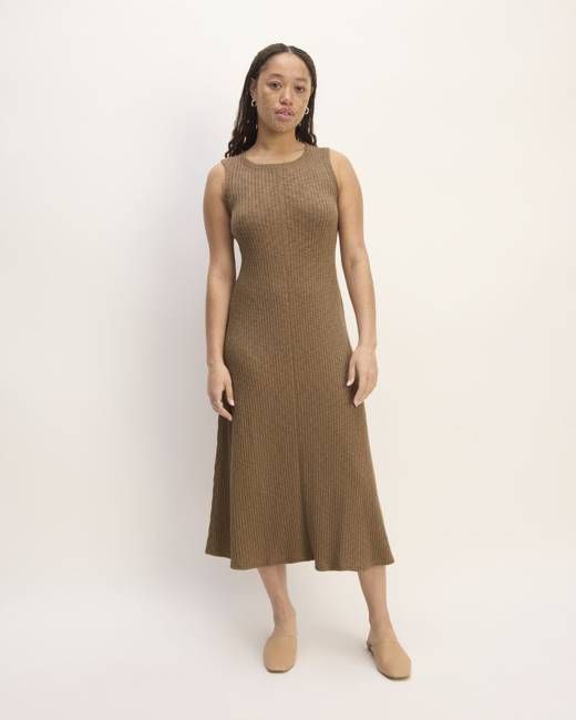 The Rib-Knit A-Line Tank Dress | Carob Brown