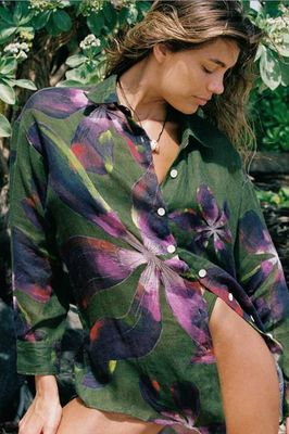 Playa Boyfriend Shirt - Wasserfarben-Orchidee Ecolinen