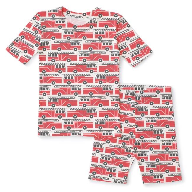 Kids Summer Pajama Set - Firetrucks Red