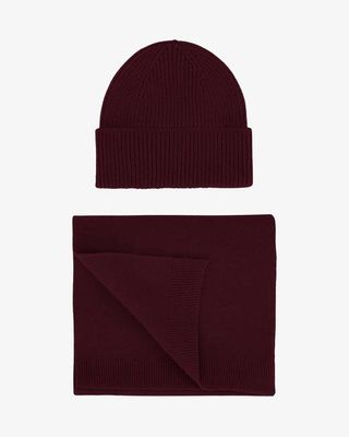 Merino Wool Beanie & Scarf - Oxblood Red