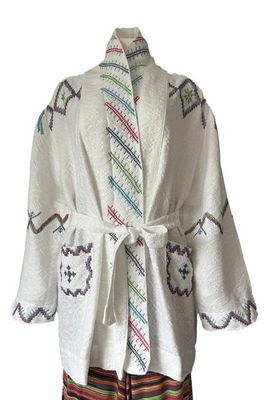 Maya Handwoven Wrap Jacket, Wht/Tur/Red