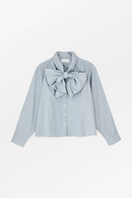 Dalia bow shirt - Tiny blue stripe