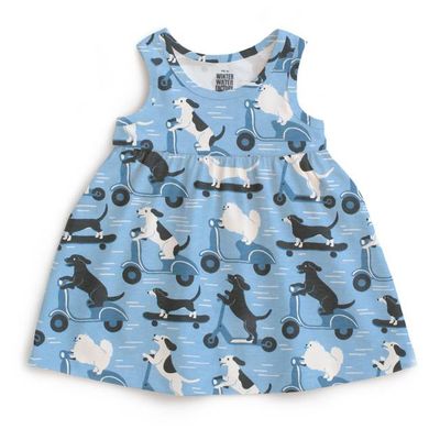 Alna Baby Dress - Dogs on Scooters Blue