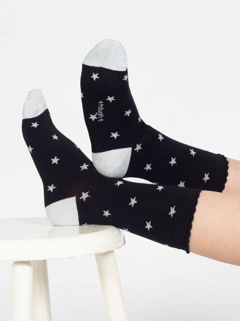 Starry Sparkle Organic Cotton Ankle Socks - Black Stars