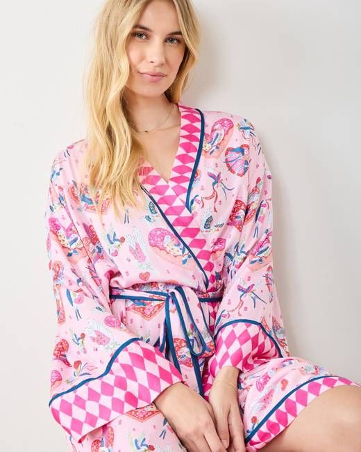 Swooning Sparrows - Eco Satin Robe - Pink Petal