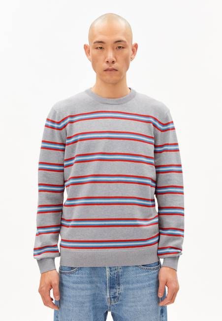 LOUKAA FINE STRIPE SWEATER | silver melange-mars red
