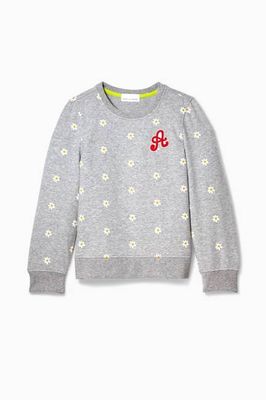 Daisy Print Crew Light Heather Grey