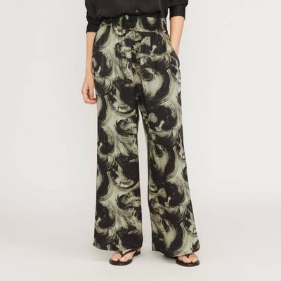 The Satin Pull-On Pant | Pale Yellow / Black