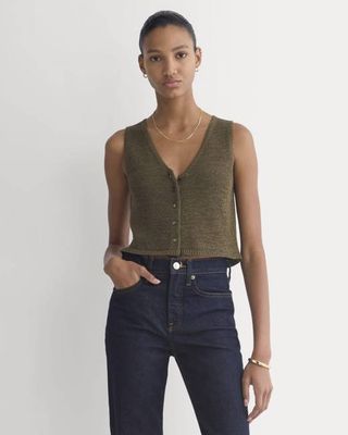 Button-Front Tank in Tape Yarn | Beech