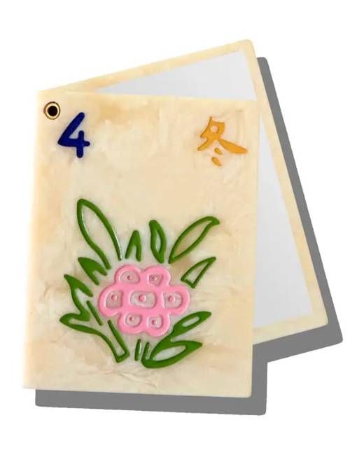 Ivory Combo - Hand Painted Flower Mahjong Compact Mirror - Solar Eclipse