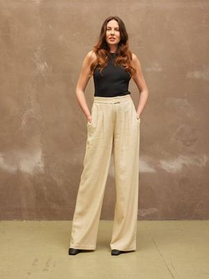 Vanessa - Tailored Wide Leg Trouser - Sand
