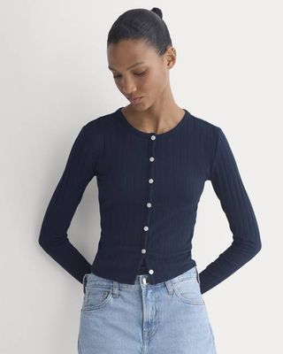 Cardigan in Pointelle | Deep Navy