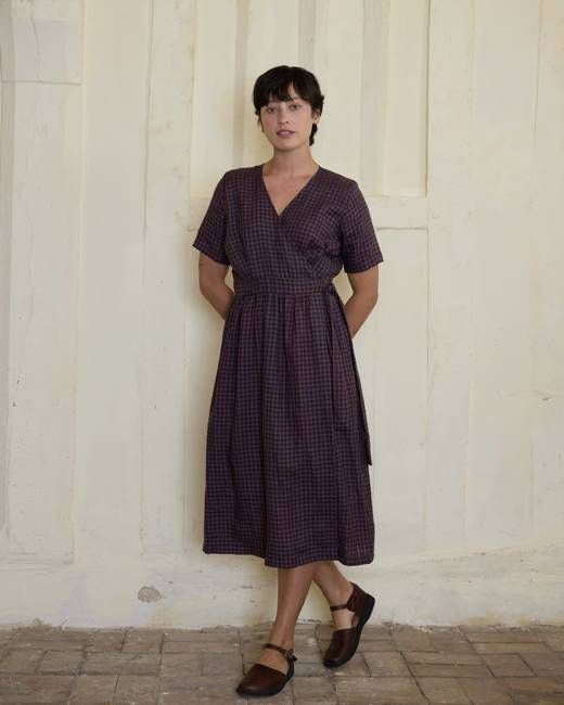 No.37 Wrap Style Linen Dress in Princelet Check