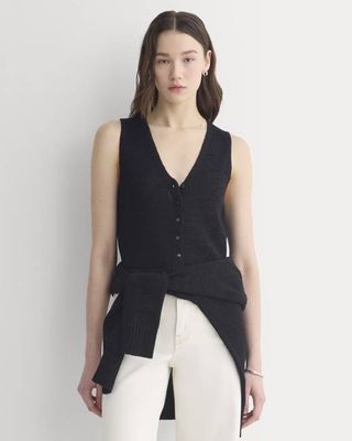 Button-Front Tank in Tape Yarn | Black