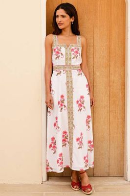 Margaritte Block Print Organic Cotton Dress | Pink/Green