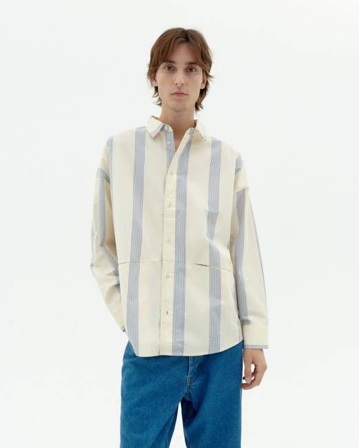 Blue striped poplin Jim shirt