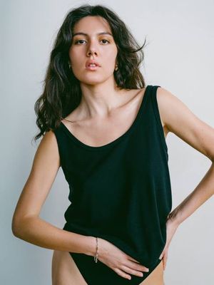 Scoop Tank, Regen Silk Noil Jersey, Black