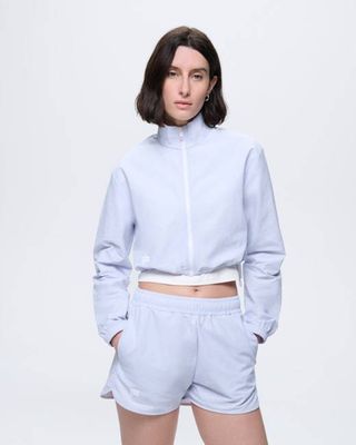 Damenjacke mit Reißverschluss aus recyceltem Nylon—Eisgrau