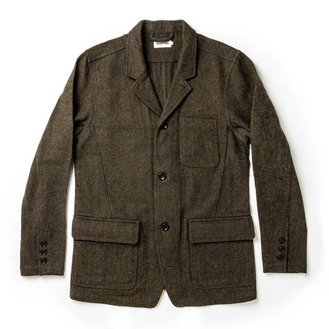 The Gibson Jacket in Olive Herringbone Wool