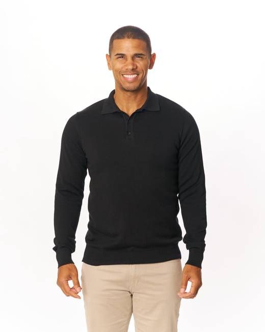 Black Premium Sweater Knit Long Sleeve Polo