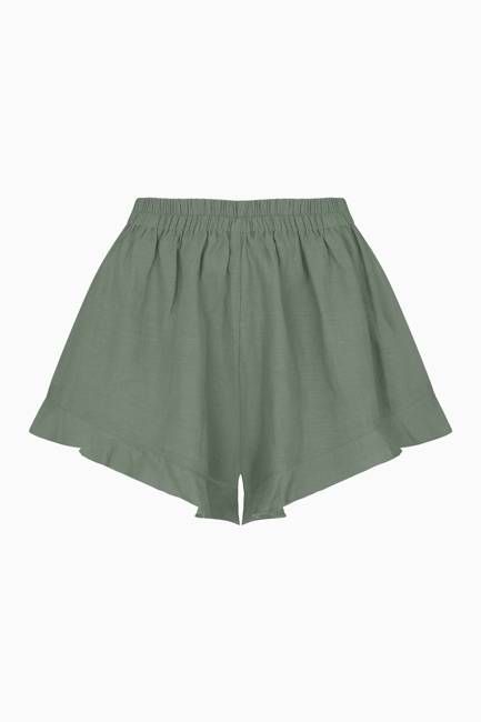 The Paula Ruffled Shorts in olive green