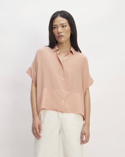 The Boxy Shirt in Washable Silk | Blush Pink