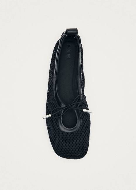 Rosalind Mesh Black Leather Ballet Flats